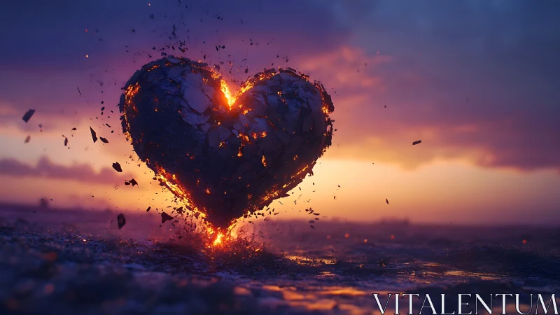 Incandescent Heart-Shaped Explosion Against Twilight Sky.