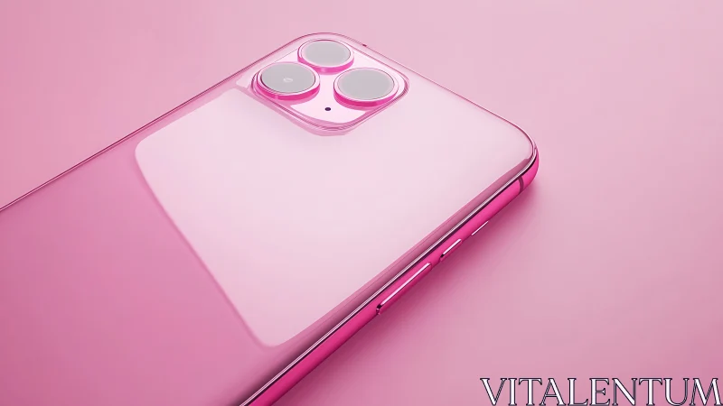 Monochrome pink smartphone chassis with triple camera array.