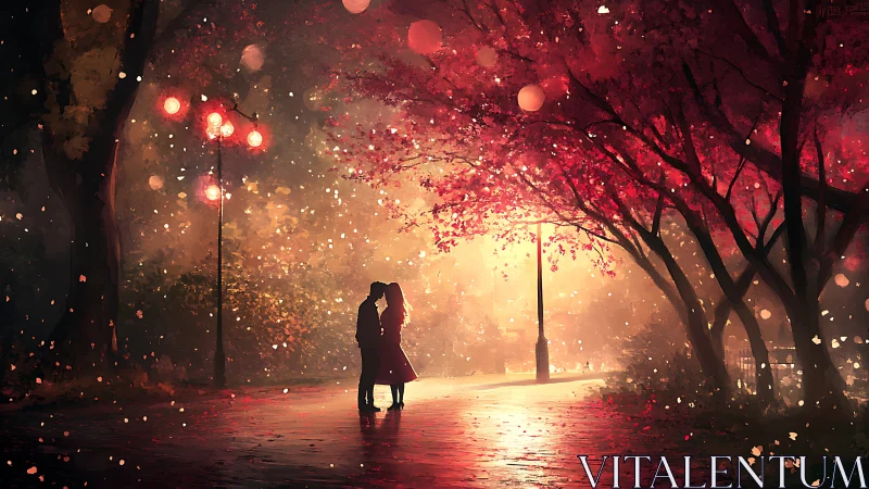 A Romantic Moment Under Glowing Cherry Blossoms.
