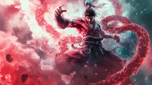 Storm-charged warrior unleashes swirling crimson power