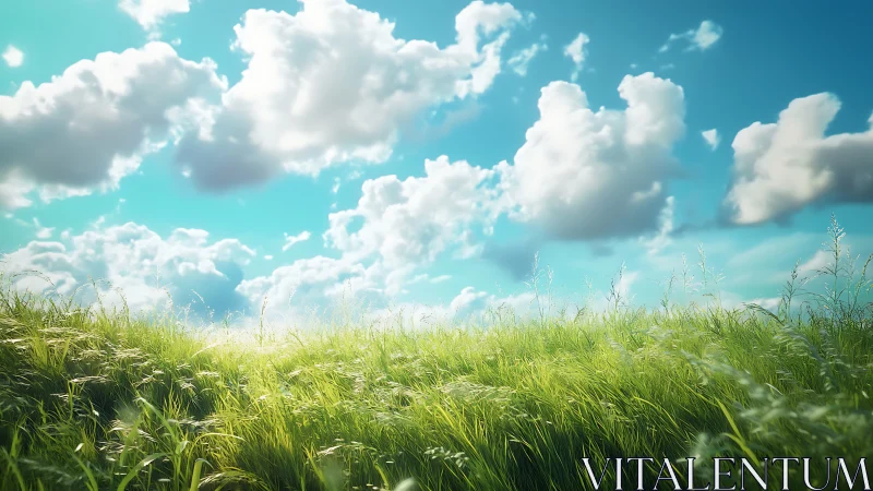 Wind-stirred meadow whispers beneath bright wandering clouds