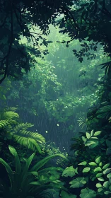 Rainforest canopy with light penetration through layered vegetation.