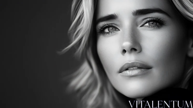 Monochrome close-up portrait of woman with side lighting.