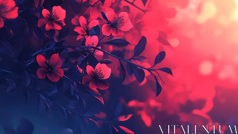 Glowing Red Blossoms Dance in Twilight Magic