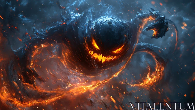 Infernal smoke wraith with molten core in storming void.