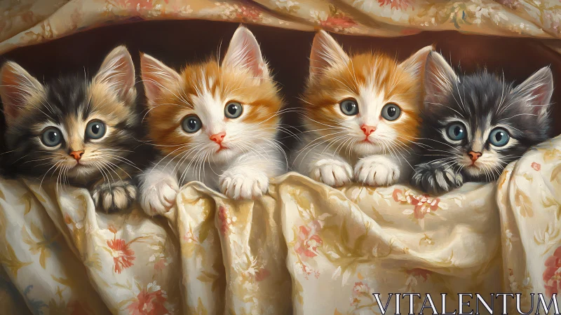 Four Adorable Kittens Peeking from Their Cozy Nest.