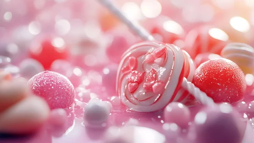 Crystallized Beauty: Frosted Candy Spheres in Vibrant Dreamscape.