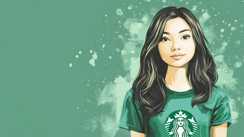 Calm barista portrait glows against bold green splatter backdrop