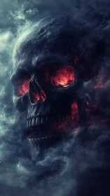 Ember-Eyed Revenant Skull Rising Through Stormed Smoke.