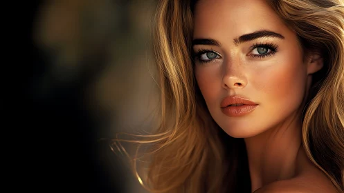 Close-up portrait shows digitally rendered blonde woman face