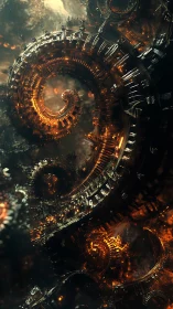 Glowing clockwork spirals invite you into a molten dream.