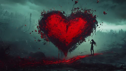 Luminescent Cardiac Form Against Dystopian Landscape Composition.