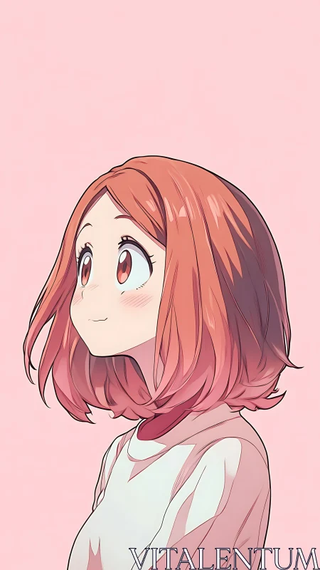 Side profile shows anime girl with short pink gradient hair