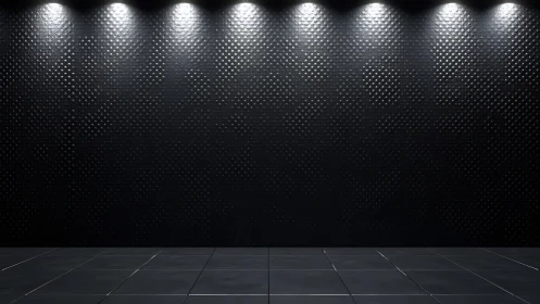 Textured black wall under directional spot lighting array.