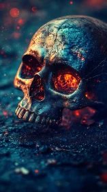 Incandescent skull rendered in high-contrast digital chiaroscuro