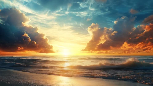 Sunset tide ignites stormborn clouds in molten color dream.