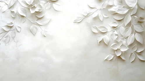 Minimal relief foliage forms sculptural white botanical composition
