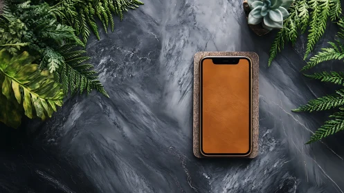 Smartphone in Cork Case Against Marble Surface.