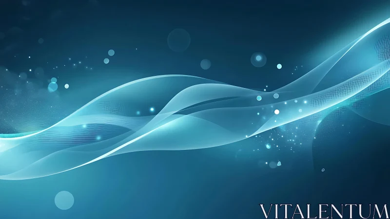 Abstract blue wave background with glowing light effects and smooth lines.