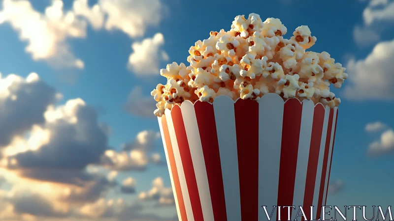 Sky-high popcorn bucket daydreams under drifting clouds