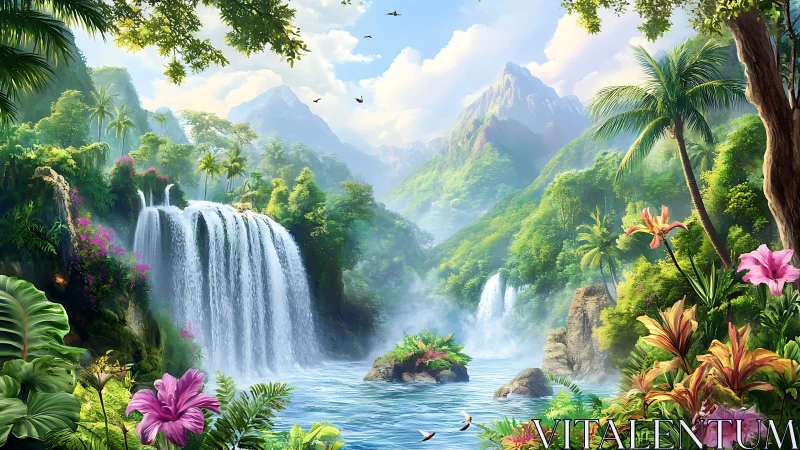 Emerald cascades and orchid skies above a secret valley.