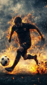 Blazing soccer striker ignites the pitch in molten motion.