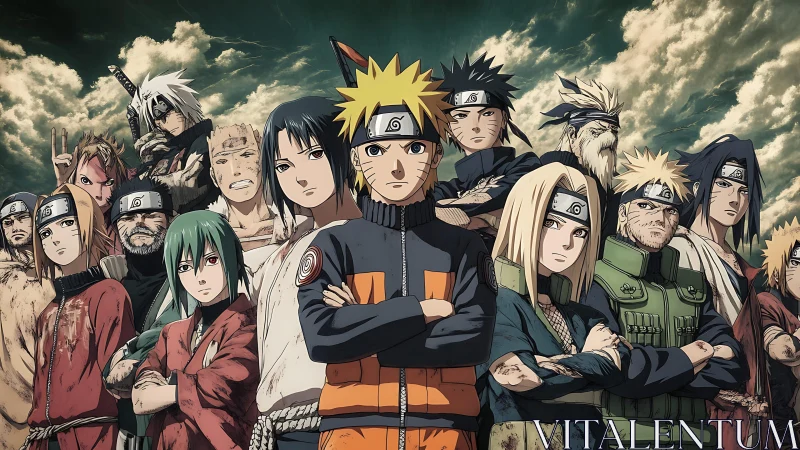 Stormlit ninja alliance stands defiant beneath restless skies