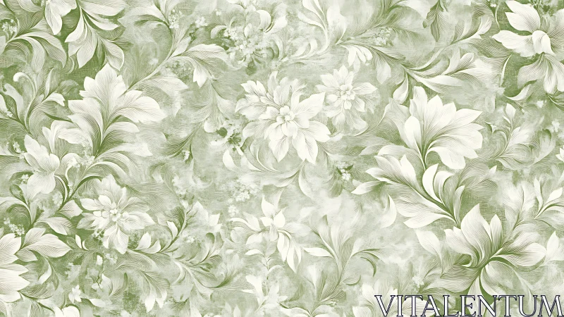 Soft green floral pattern evokes vintage botanical calm