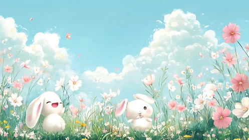 Spring giggles in a cloudlit meadow of pastel bunny dreams.