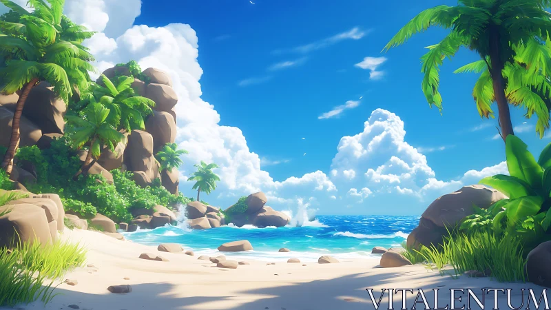 Tropical Beach Cove with Granite Formations and Azure Waters