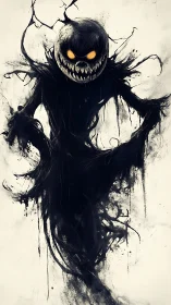 Sinister ink-splatter wraith with glowing eyes dominates frame