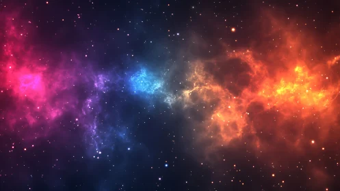 Colorful cosmic nebula stretches across a vibrant star field