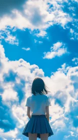 Backlit anime figure under cumulus-rich deep sky matrix.