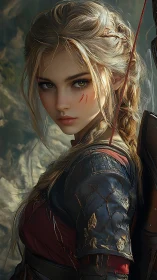 Digital painting portrait of battle-scarred elven ranger.