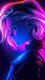 Neon-lit daydream sketches a cyberpunk heroine in profile