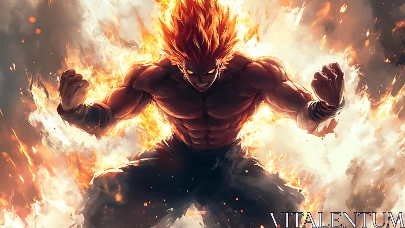 Fiery anime warrior unleashes explosive power in flames