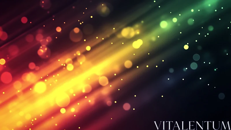 Glowing rainbow light streaks drift softly through the dark