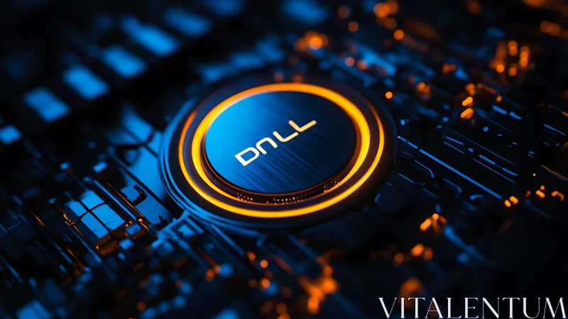 Glowing tech core radiates warm energy across circuits