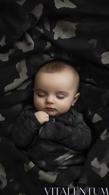 Peaceful Slumber: Infant Rest on Patterned Blanket.