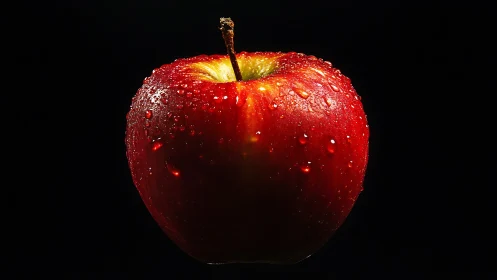 Red apple with water droplets isolated on a black background