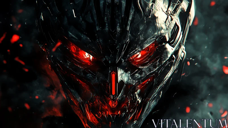 Infernal cybernetic skull with molten red eye cores.