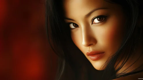 Photorealistic close-up portrait of woman, warm bokeh backdrop