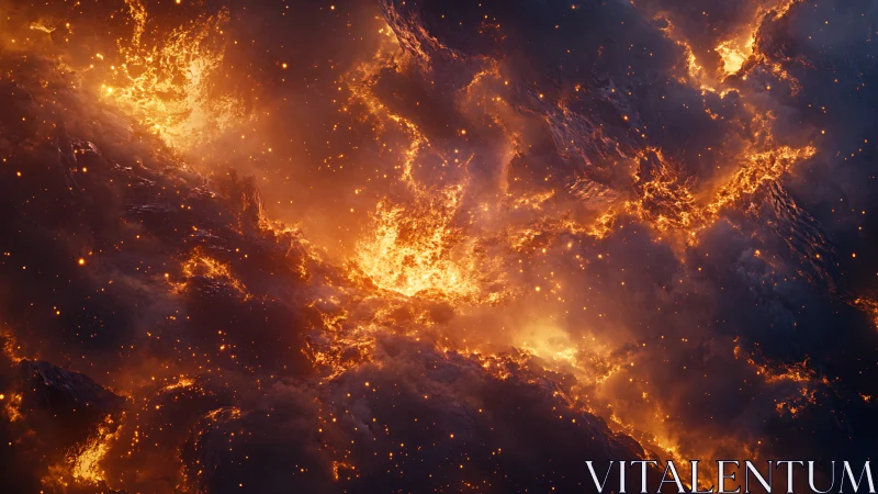 Volcanic nebula cloudscape with incandescent plasma fissures