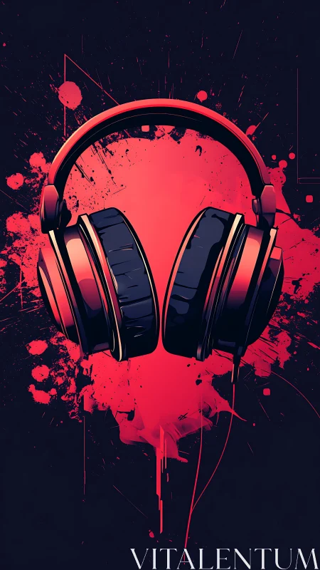 Bold red headphones float over splattered paint energy