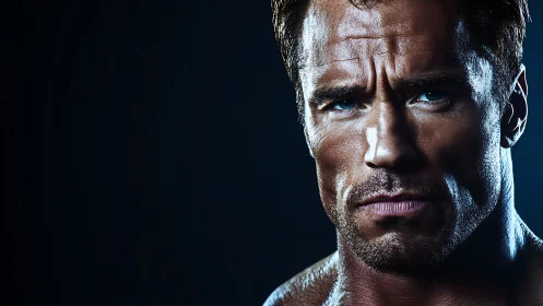 Strong gaze in cinematic light, a portrait of quiet power.