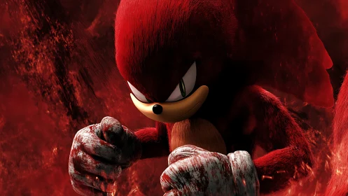 Red anthropomorphic echidna in dynamic combat pose.