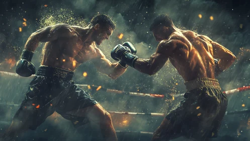 Two Fighters Clash in Rain-Soaked Arena.