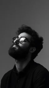 Monochrome side-lit male portrait in contemplative elevation.