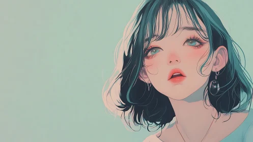 Soft pastel anime girl portrait with teal hair focus.