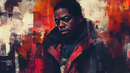 Brushstroked city soul leans through storms of burning color